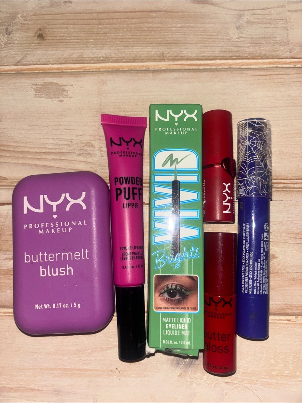 NYX blush, lippie, eye liner, lipstick, butter gloss & paint stick (423)